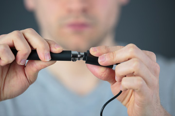 Closeup of electrical devices being connected together