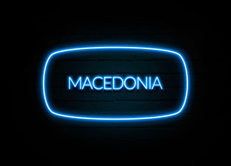 Macedonia  - colorful Neon Sign on brickwall