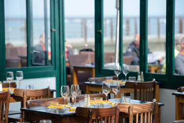 Restaurant table set up for diners