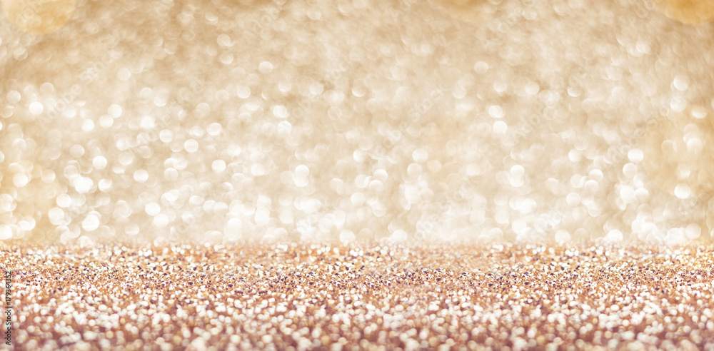 Poster abstract gold floor and wall glitter blur background studio room with bokeh lights,sparkling backdro