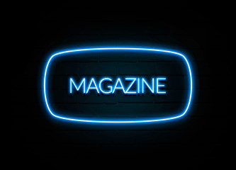 Magazine  - colorful Neon Sign on brickwall