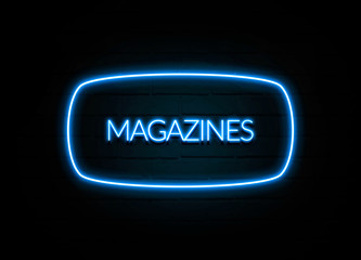 Magazines  - colorful Neon Sign on brickwall