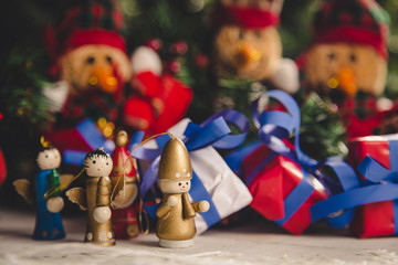 Colorful toys on Christmas background