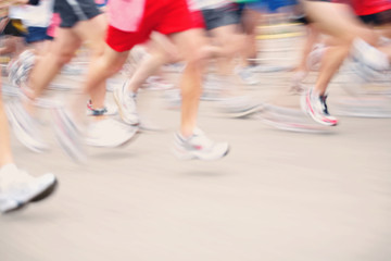 Motion blurred image of Marathon runners