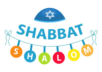 Shalom Shabbat, flat style. Religious Jewish tradition. Isolated on white background. Vector illustration