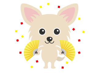 扇子を持った犬