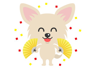 扇子を持った犬