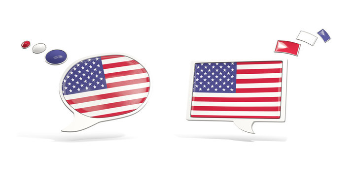 Two chat icons with flag of united states of america