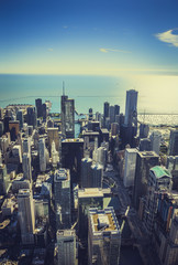 Chicago Skyline Aerial Skyscrapers. Vintage tone