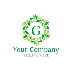  Letter G initials logo. Luxury abc leaf logotype.