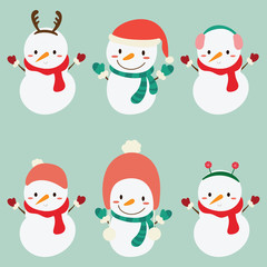 Set of cute snowman. Vector illustration