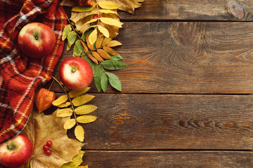 Fall leaves and berries background. Autumn harvest concept
