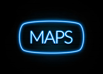 Maps  - colorful Neon Sign on brickwall