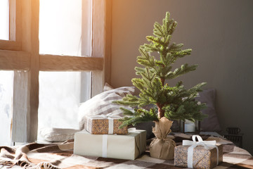 Christmas presents under a tree. Christmas lifestyle concept