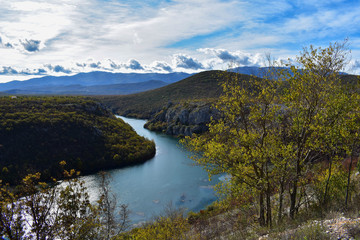 Fototapeta na wymiar Beautiful panoramic river view/ Croatian nature park