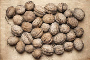 Walnuts heap close-up