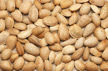 Almonds heap close-up