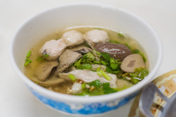 Thai style clear soup with congealed pork blood, Thai food