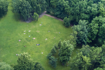 Top view of people in a summer park