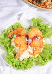 salad from prawn or shrimp with vegetables