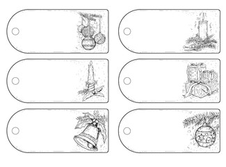 Set of Hand Drawing Christmas Tags