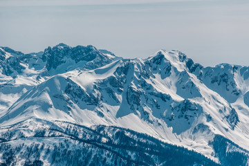 Fototapeta na wymiar Winter mountain landscape. Krasnaya Polyana, Sochi, Russia