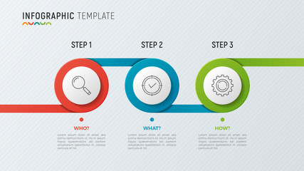 Vector timeline chart infographic design for data visualization. 3 steps, options, processes.