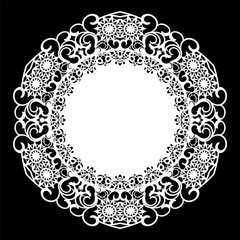 Lace round paper doily, lacy snowflake, greeting element, laser cut  template, doily to decorate the cake,  vector illustrations.