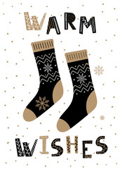 Christmas card in scandinavian style. Socks