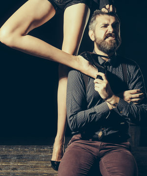 Man in shirt isolated on black background, matriarchy