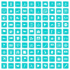 100 cartography icons set grunge blue