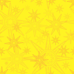 brown geometric snowflakes on a yellow background