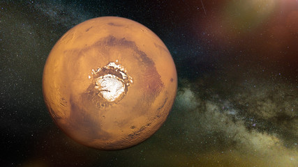 Obraz na płótnie Canvas Mars in natural colors with the Red Planet's north polar ice cap 