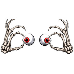 Skeletal hands hold eyeballs. Fearfully.