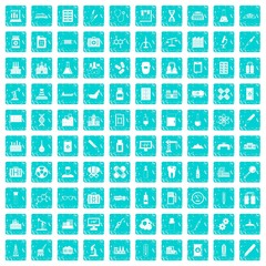 100 chemical industry icons set grunge blue
