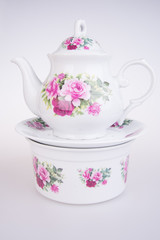 tea pot or ceramic teapot on background.