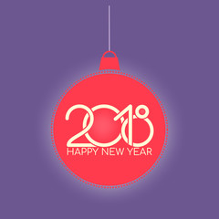 Red shiny Merry Christmas ball with number 2018 and glossy light. Bright New Year or Christmas bauble element for winter holidays banners, greeting cards, web design