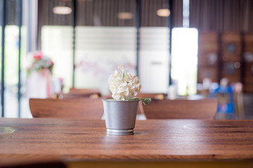 Obraz na płótnie Canvas flower in flowerpot on wooden table