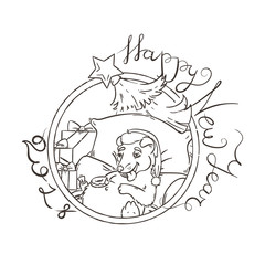 Yellow dog for New Year 2018, cute symbol of horoscope. Cute puppy in cartoon doodle style.