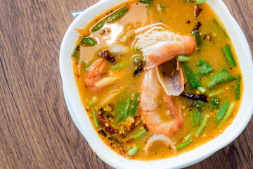 Traditional Thai Food River prawn spicy soup, Tom Yum Goong, Thai food
