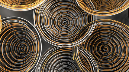 Abstract background from white, black and orange spiraled coils