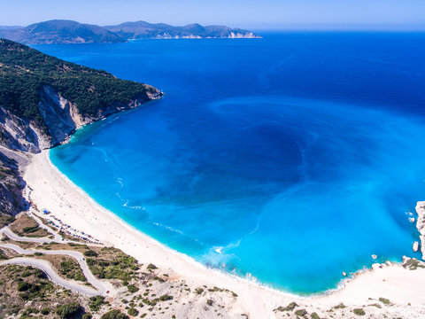 Aerial view of Myrtos Beach Kefalonia Greece Ioanian Islands