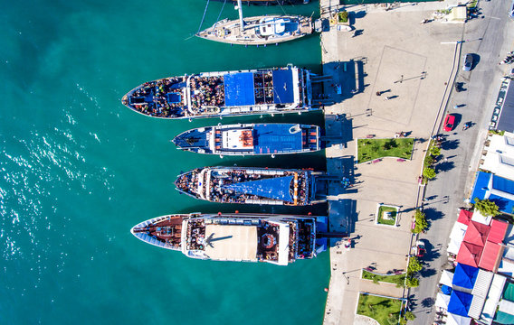 Tourists Embarking On Daily Cruise Ships In Nikiana Lefkada Greece