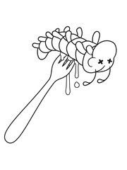 essen wurm gabel ekelig tropfen schleim hunger raupe schnecke kriechen schlange süß niedlich comic cartoon