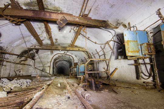 Underground abandoned ore mine shaft tunnel gallery