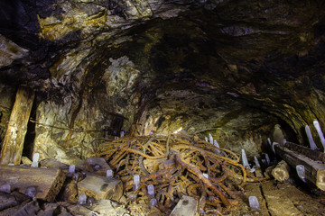 Underground abandoned ore mine shaft tunnel gallery