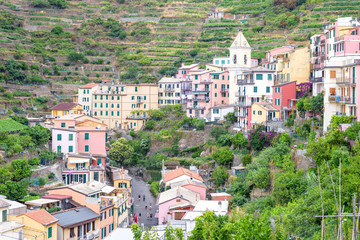 Beautiful view to Manarola city in mountains of Cinque Terre