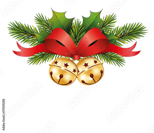 "Rote Schleife mit Schellenglöckchen und Tannenzweige 