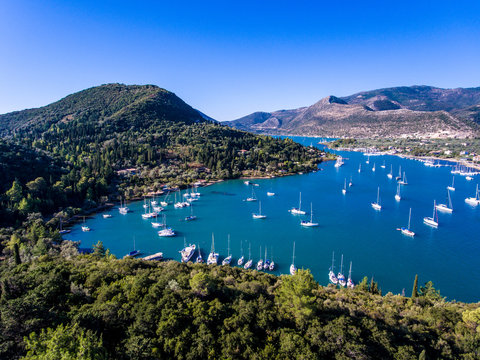 Nidri bay and harbour for yachts in Lefkada, Greece