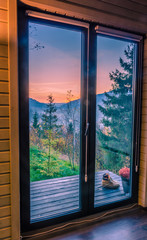 Ukrainian Carpathian Mountains landscape background during the sunset in the autumn season